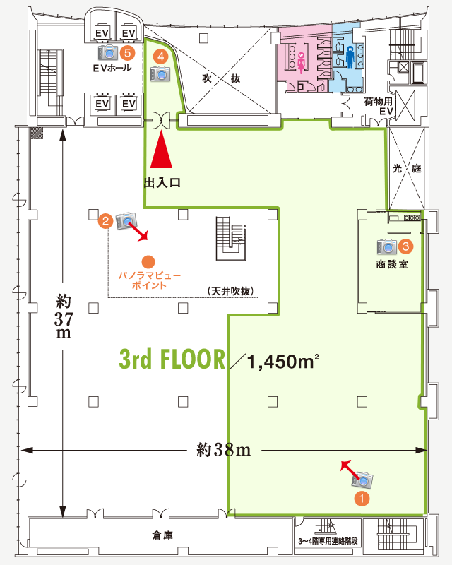 3階展示場東室（東西）　平面図