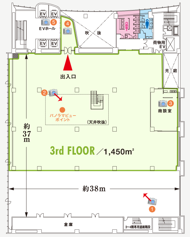 3階展示場西室（南北）　平面図
